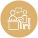Two people consulting at desk icon